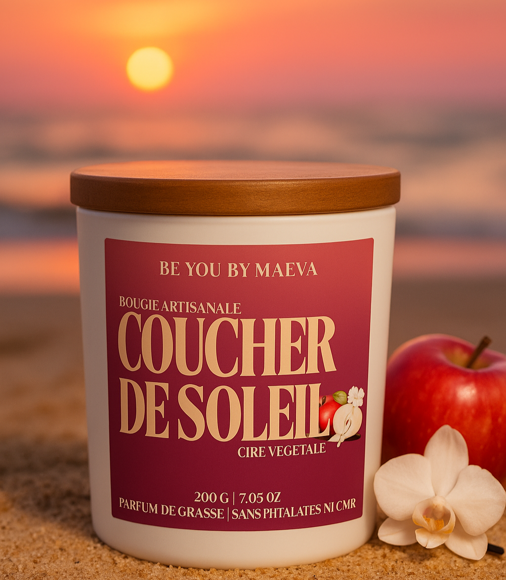 Bougie Parfumée Coucher de Soleil – Pot Blanc avec ou sans couvercle – 200g