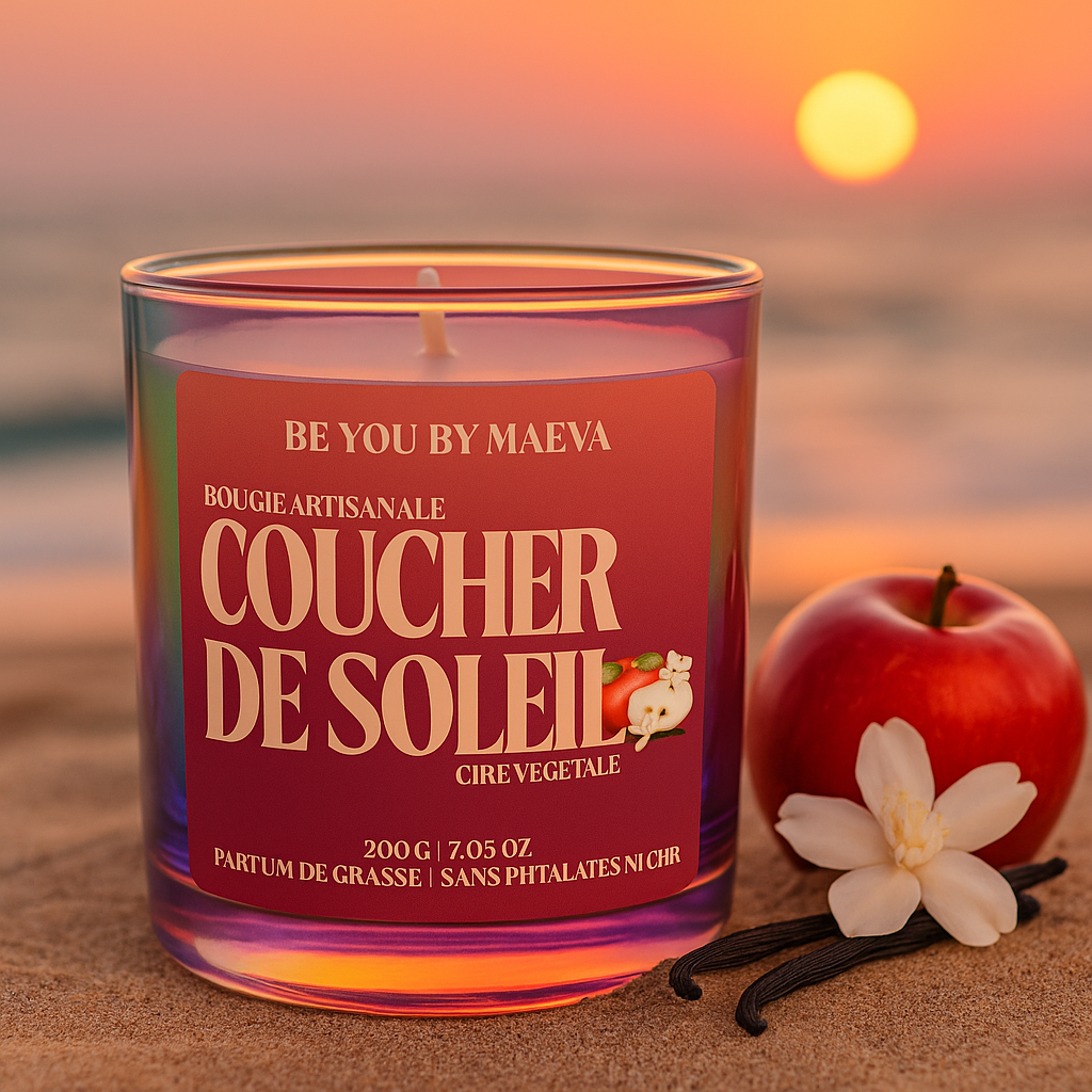 Bougie Parfumée Coucher de Soleil – Pot Irisé aux Reflets – 200g