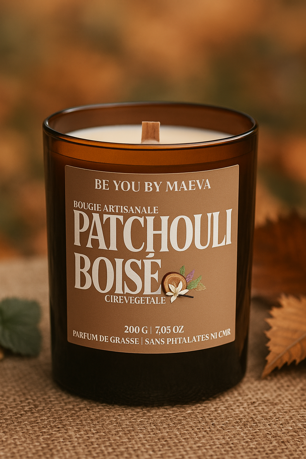 Bougie Parfumée Patchouli – Pot Ambré – 200g