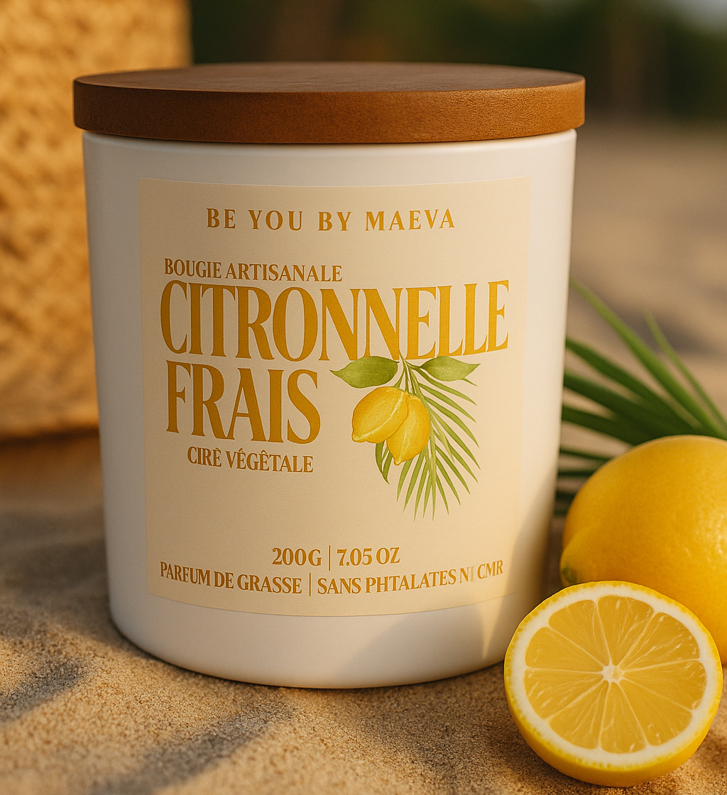 Bougie Parfumée Citronnelle Frais – Pot Blanc avec ou sans couvercle – 200g