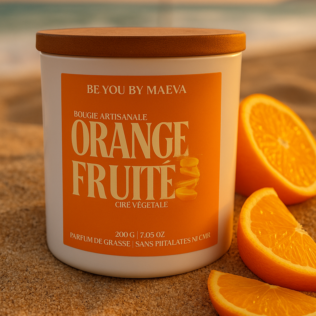 Bougie Parfumée Orange Fruité – Pot Blanc avec ou sans couvercle – 200g