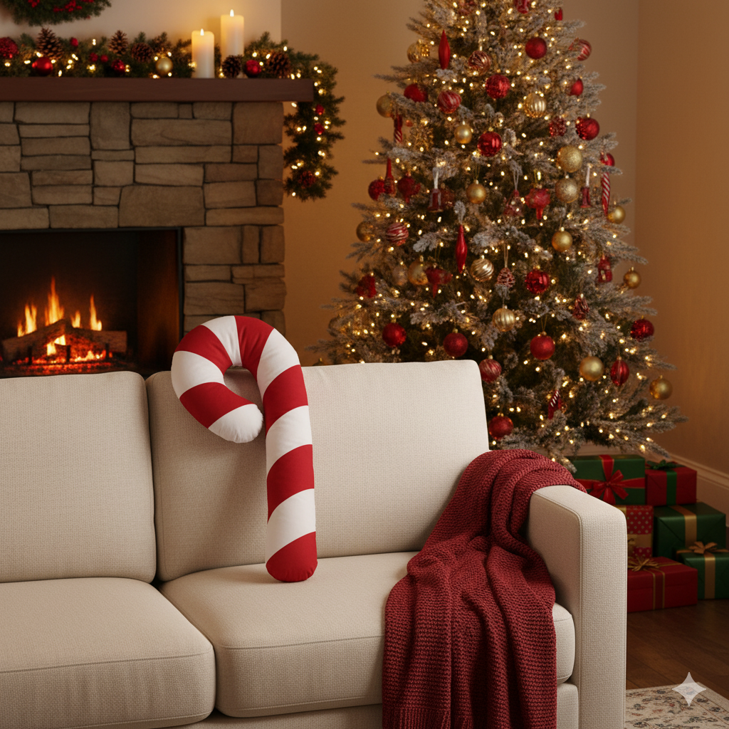 Coussin Canne Sucrée – La Magie Douce des Fêtes