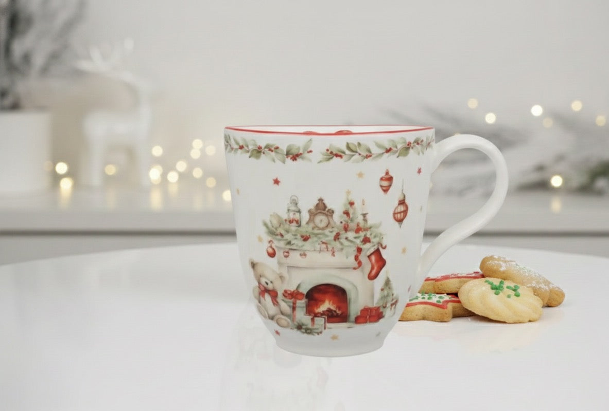 Tasse avec cuillère de Noël "Veillée au Coin du Feu" – Porcelaine 350 ml