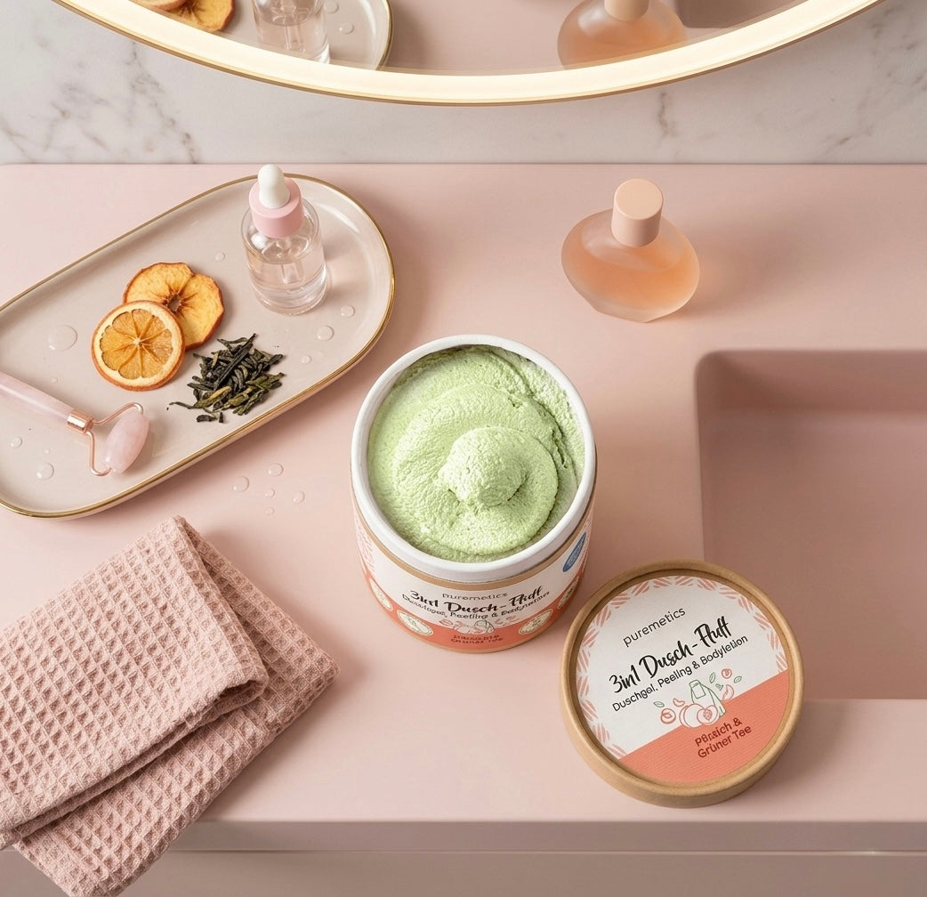 Mousse de Douche 3-en-1 « Pêche & Thé Vert » (235g) - PRÉCOMMANDE - Édition Spéciale – Stock Limité !
