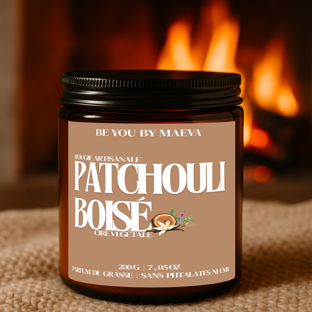 Bougie Parfumée Patchouli Boisé – Pot Ambré – 100g ou 200g