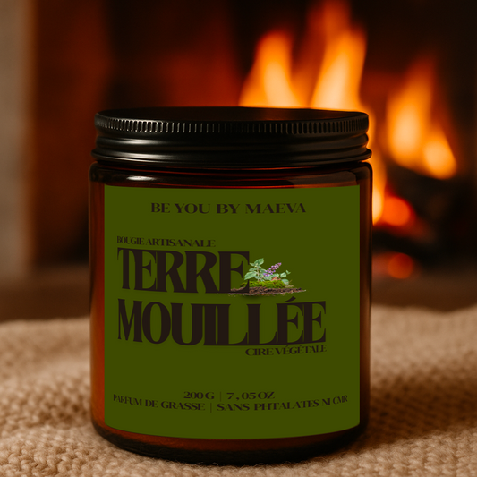 Bougie Parfumée Terre mouillée – Pot Ambré – 100g ou 200g