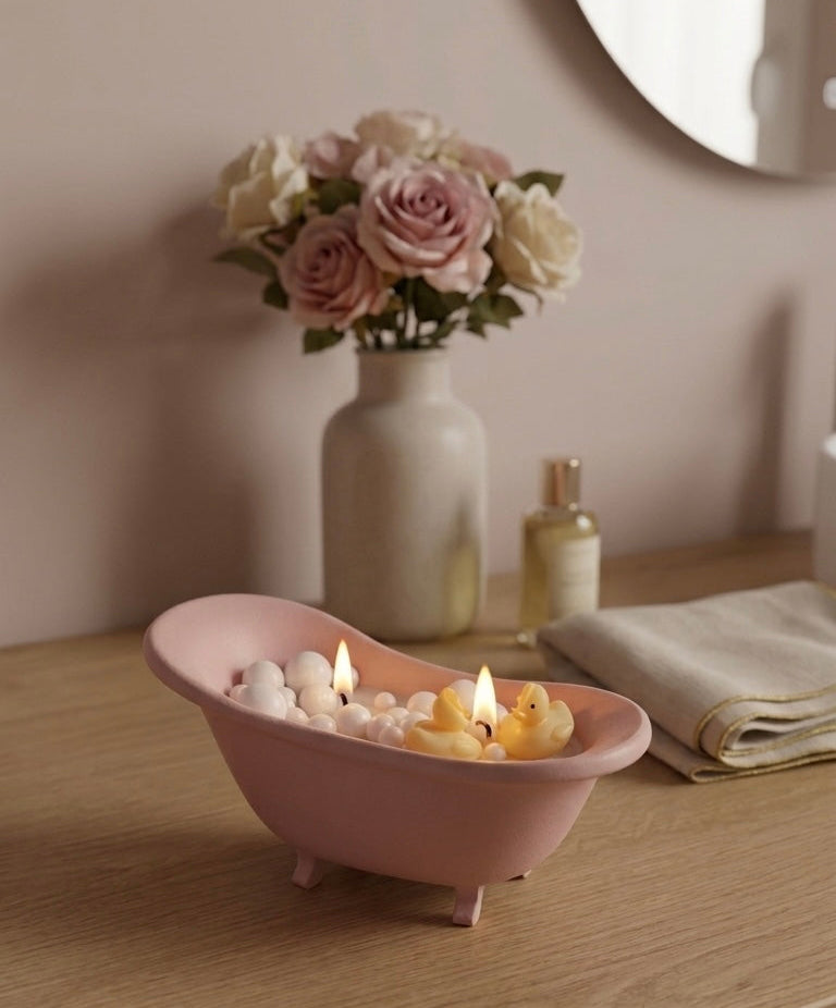 Bougie "Bain de Douceur" en jesmonite – Pièce Artisanale Faite Main – ÉDITION BATHROOM / KAWAII