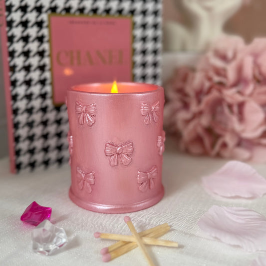 Bougie Pot en Jesmonite Motif Nœud – Fait Main – Peint à  la main - Blanc ou Rose