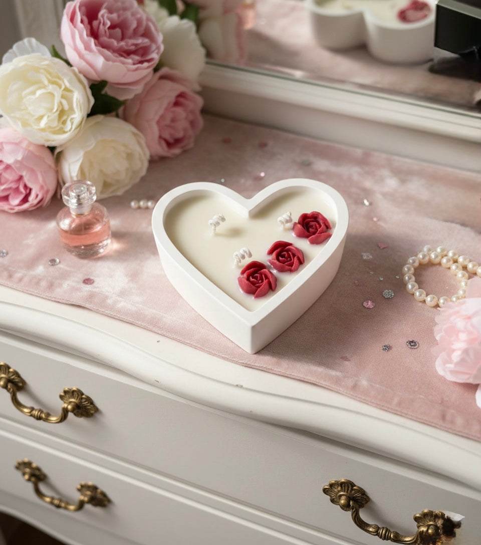 Bougie Artisanale – "Cœur de Roses" –  Sans CMR, Sans Phtalates - ÉDITION LIGHT ROMANCE