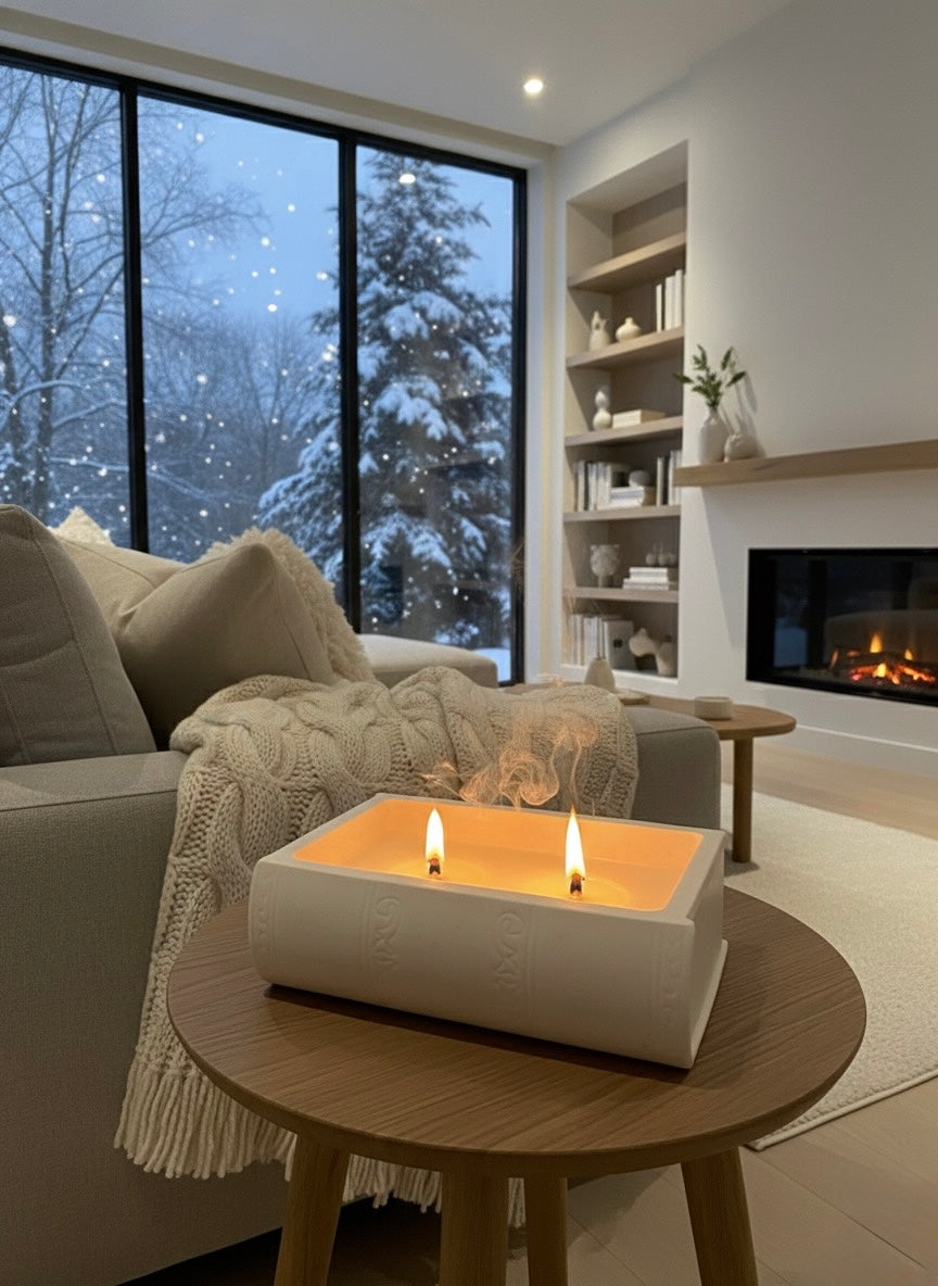 Bougie Artisanale  Pot en Jesmonite – "Livre Enchanté" – Ambiance Cocooning - Faite par mes soins