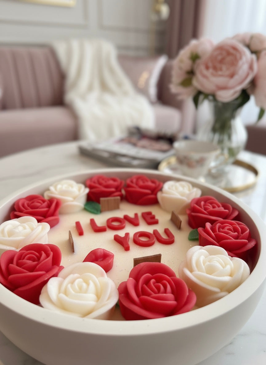 Bougie Artisanale – Écrin de Roses "I Love You" –  Sans CMR, Sans Phtalates
