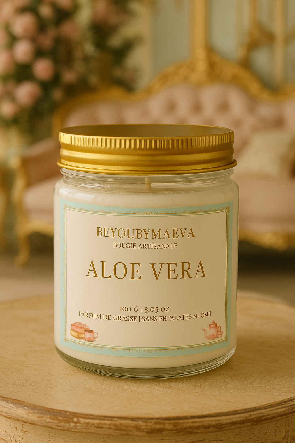 Bougie Parfumée Aloe Vera – Pot avec couvercle – Inspiré "Des Chroniques - 100g