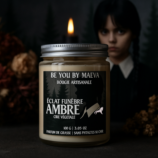 Bougie Parfumée Ambre – Pot avec couvercle – Inspiré par "Mercredi addams" - 100g
