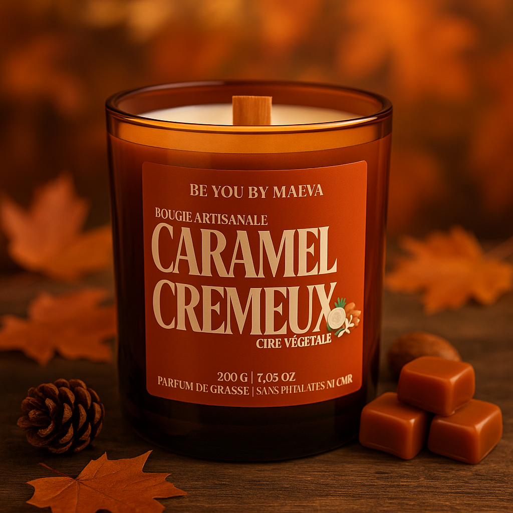 Bougie Parfumée Caramel Crémeux – Pot Ambré – 200g