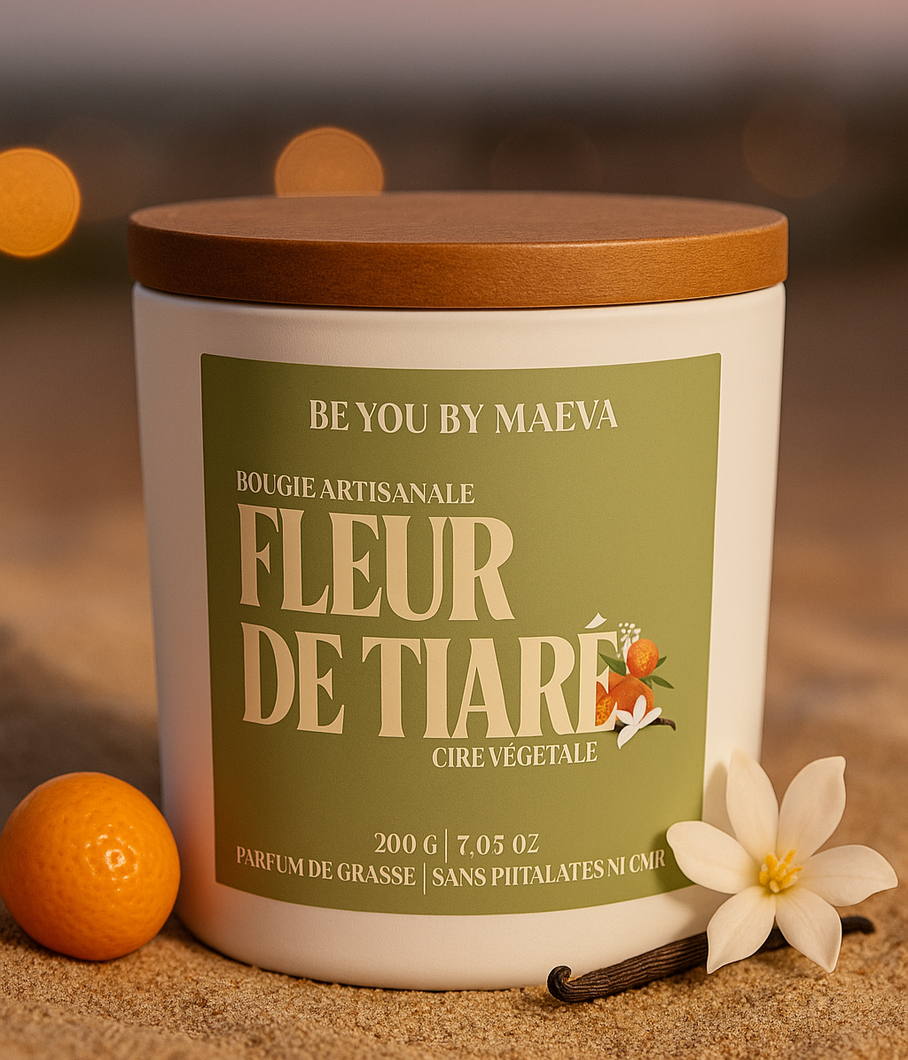 Bougie Parfumée Fleur de Tiaré – Pot Blanc avec ou sans couvercle – 200g