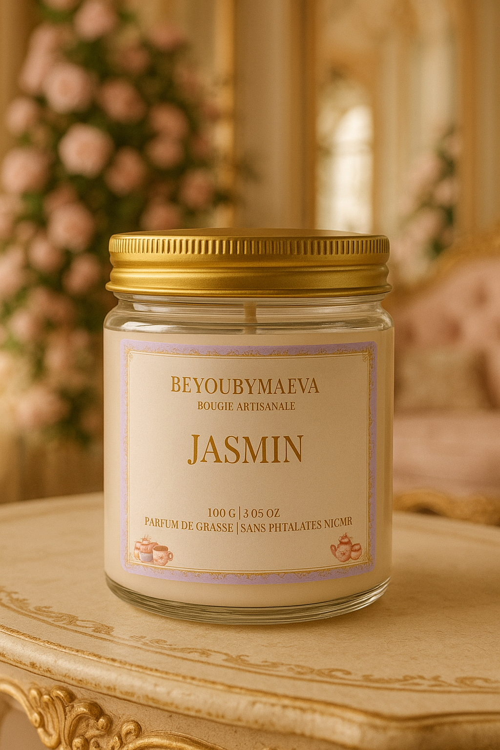 Bougie Parfumée Jasmin – Pot avec couvercle – Inspiré "Des Chroniques - 100g