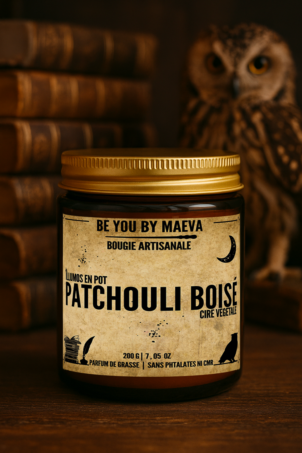 Bougie Parfumée Patchouli boisé  – Pot avec couvercle – Inspiré "d'Harry potter " - 100g ou 200g