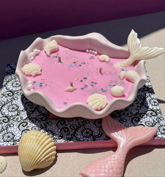 Bougie artisanale Coquillage Sirène – “Écume Rose”