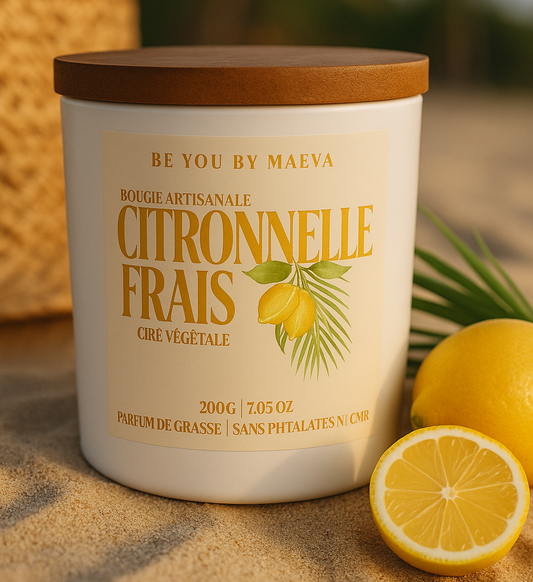 Bougie Parfumée Citronnelle Frais – Pot Blanc avec ou sans couvercle – 200g