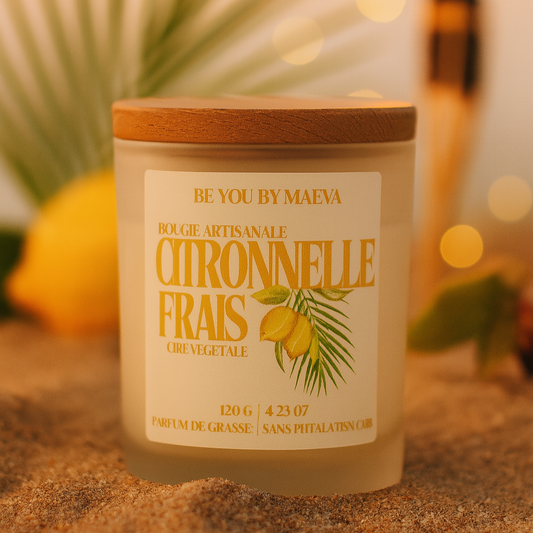 Bougie Parfumée Citronnelle – Pot en Verre Givré avec ou sans couvercle – 120g