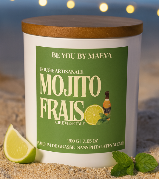 Bougie Parfumée Mojito Frais – Pot Blanc avec ou sans couvercle – 200g
