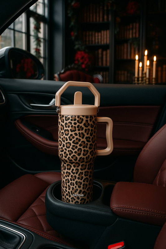 Gobelet en Acier Inoxydable Léopard Marron – (1L) 38 oz | PRÉCOMMANDE - QUANTITÉ LIMITÉE