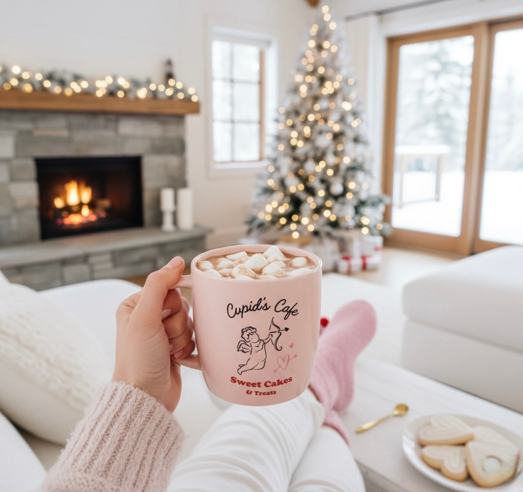Coffret Cocooning “Cupid’s Café” – Tasse, Chaussettes & Cuillère Dorée –  350ml