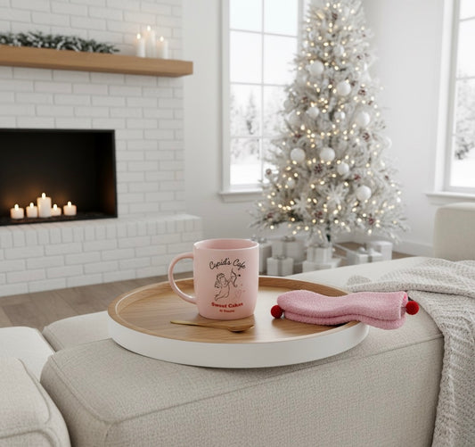 Coffret Cocooning “Cupid’s Café” – Tasse, Chaussettes & Cuillère Dorée –  350ml