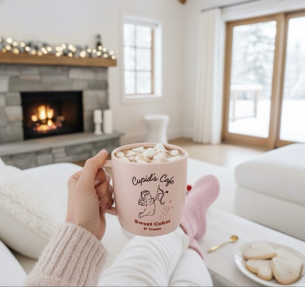 Coffret Cocooning “Cupid’s Café” – Tasse, Chaussettes & Cuillère Dorée –  350ml