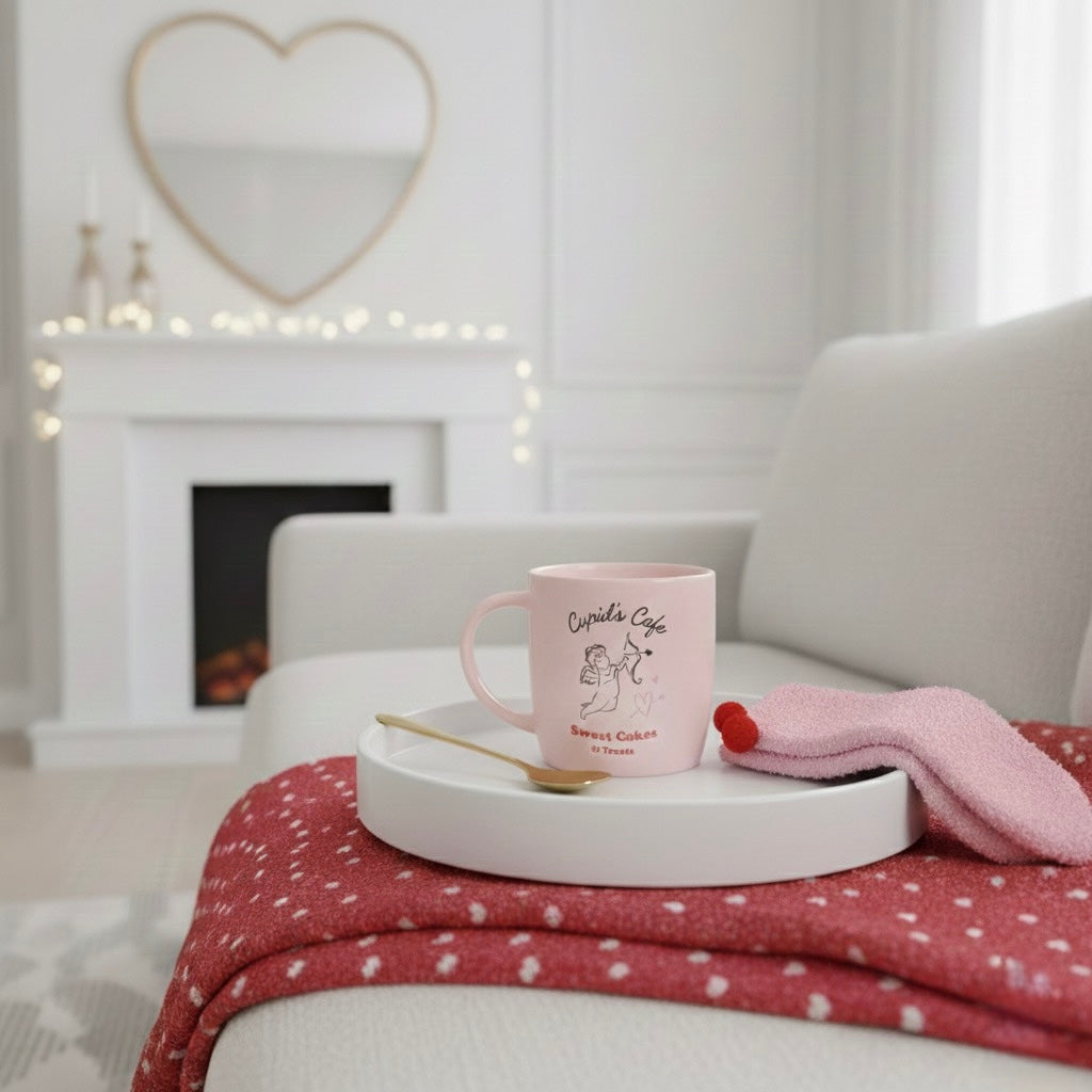 Coffret Cocooning “Cupid’s Café” – Tasse, Chaussettes & Cuillère Dorée –  350ml