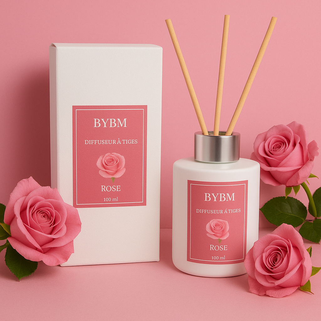 Diffuseur à Tiges - Senteur Rose - 100ml - Sans Alcool