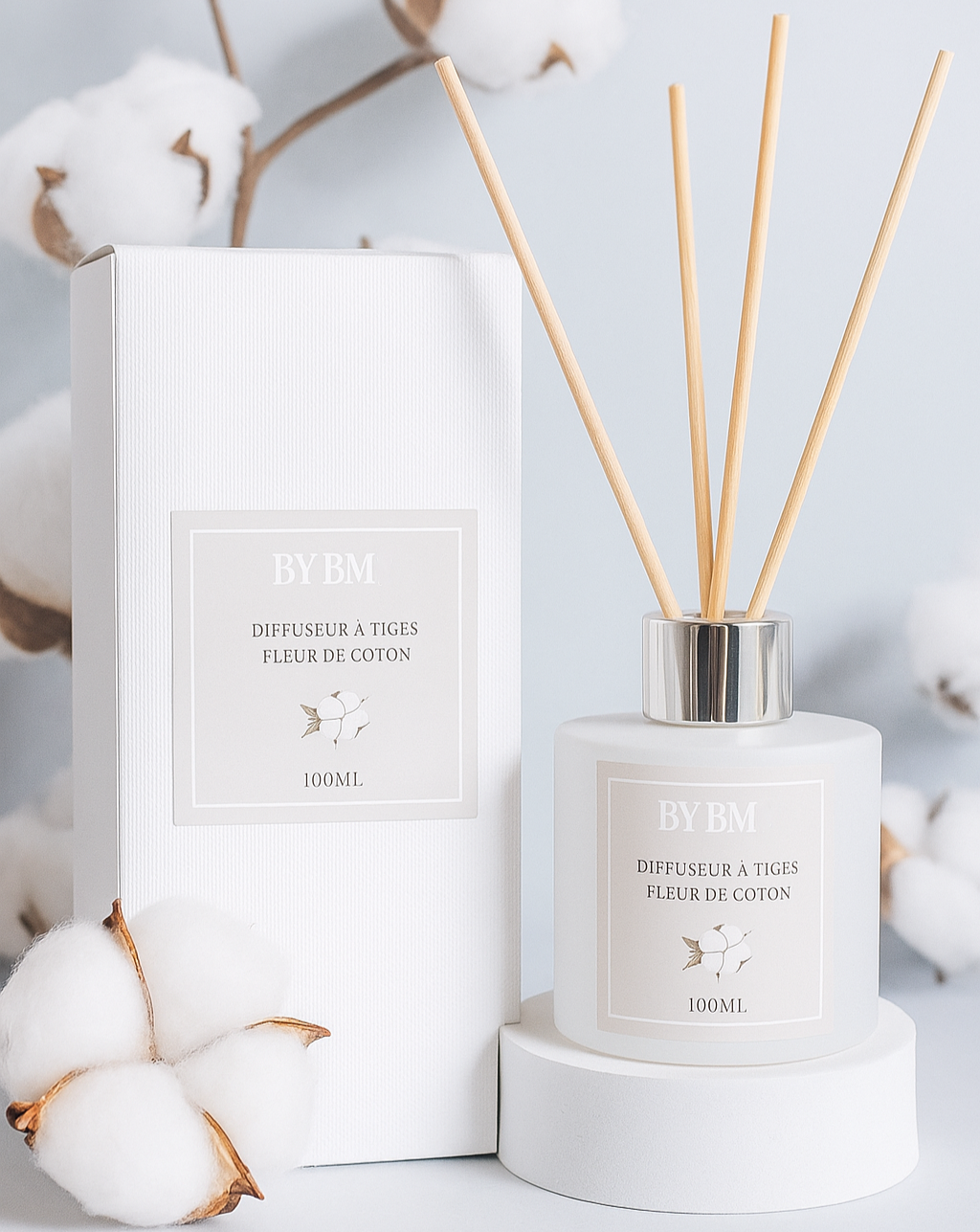 Diffuseur à Tiges - Senteur Fleur de Coton - 100ml - Sans Alcool