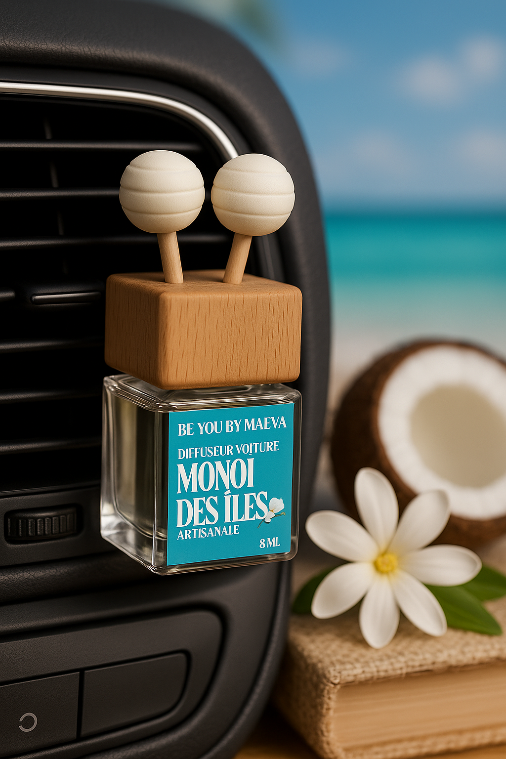 Diffuseur à voiture - Senteur Monoi des îles - 8ml - Sans Alcool