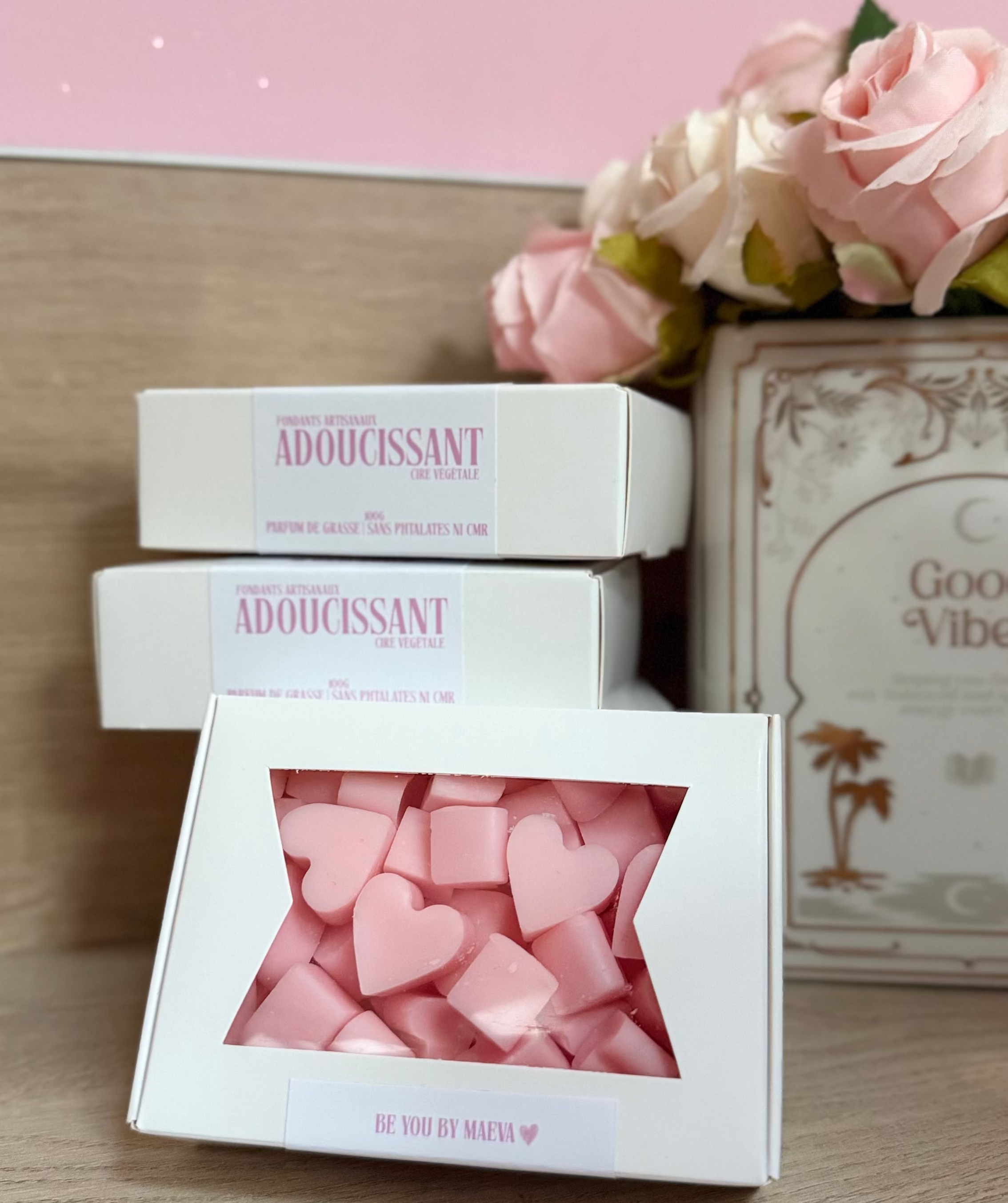 Fondants Parfumés Petits Cœurs – Faits Main avec Amour, Sans CMR ni Phtalates (60g) ou (150g)