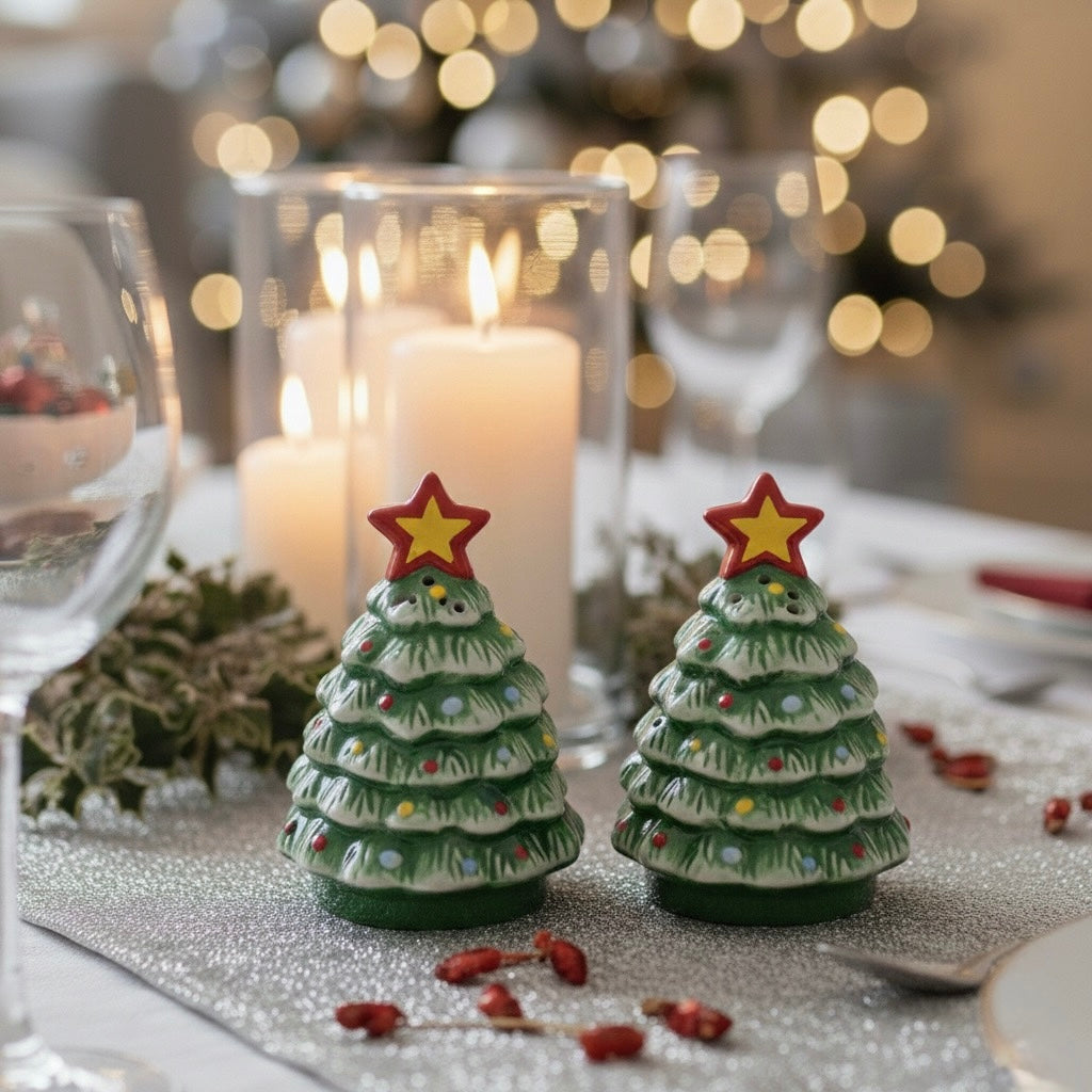 Salière & Poivrière "Sapins de Noël" – Duo Festif & Charme Rétro