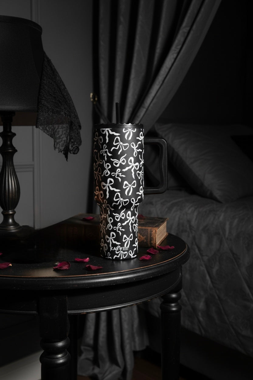 Tumbler en Acier Inoxydable “Ribbon Black & White” – 38 oz (1L)