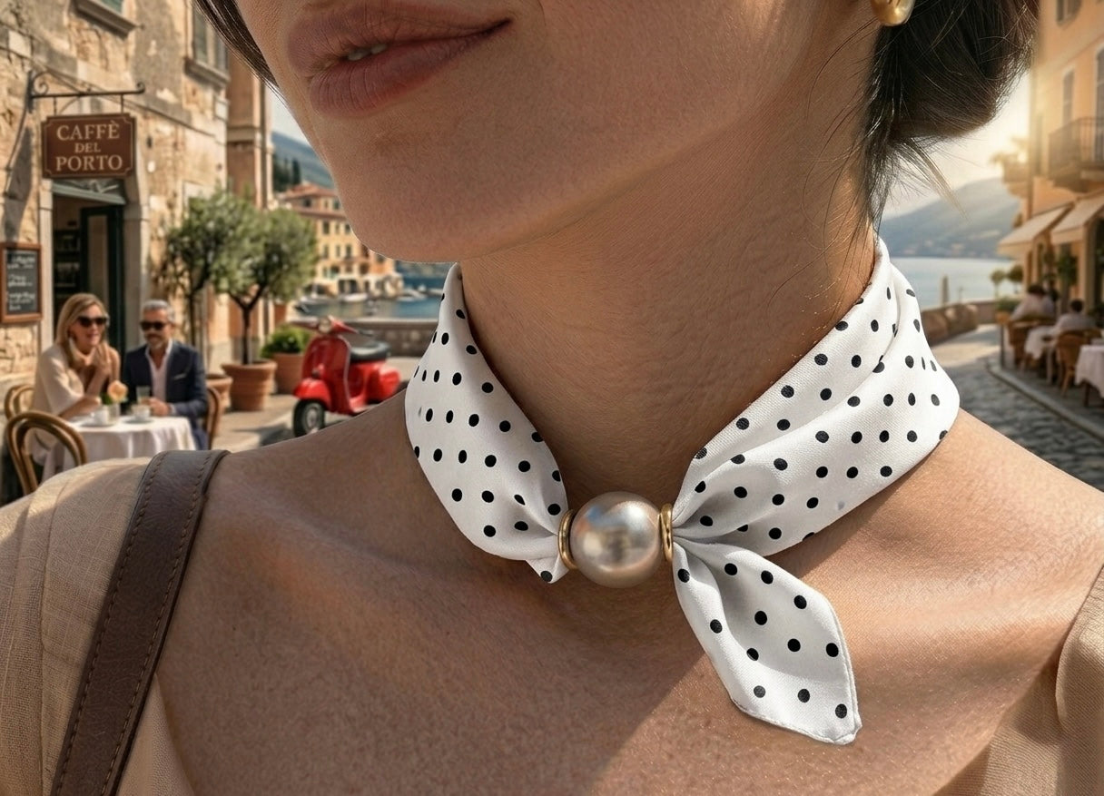 Foulard Ras-du-Cou à Pois – L'Élégance Rétro Chic - Pois noir ou Blanc