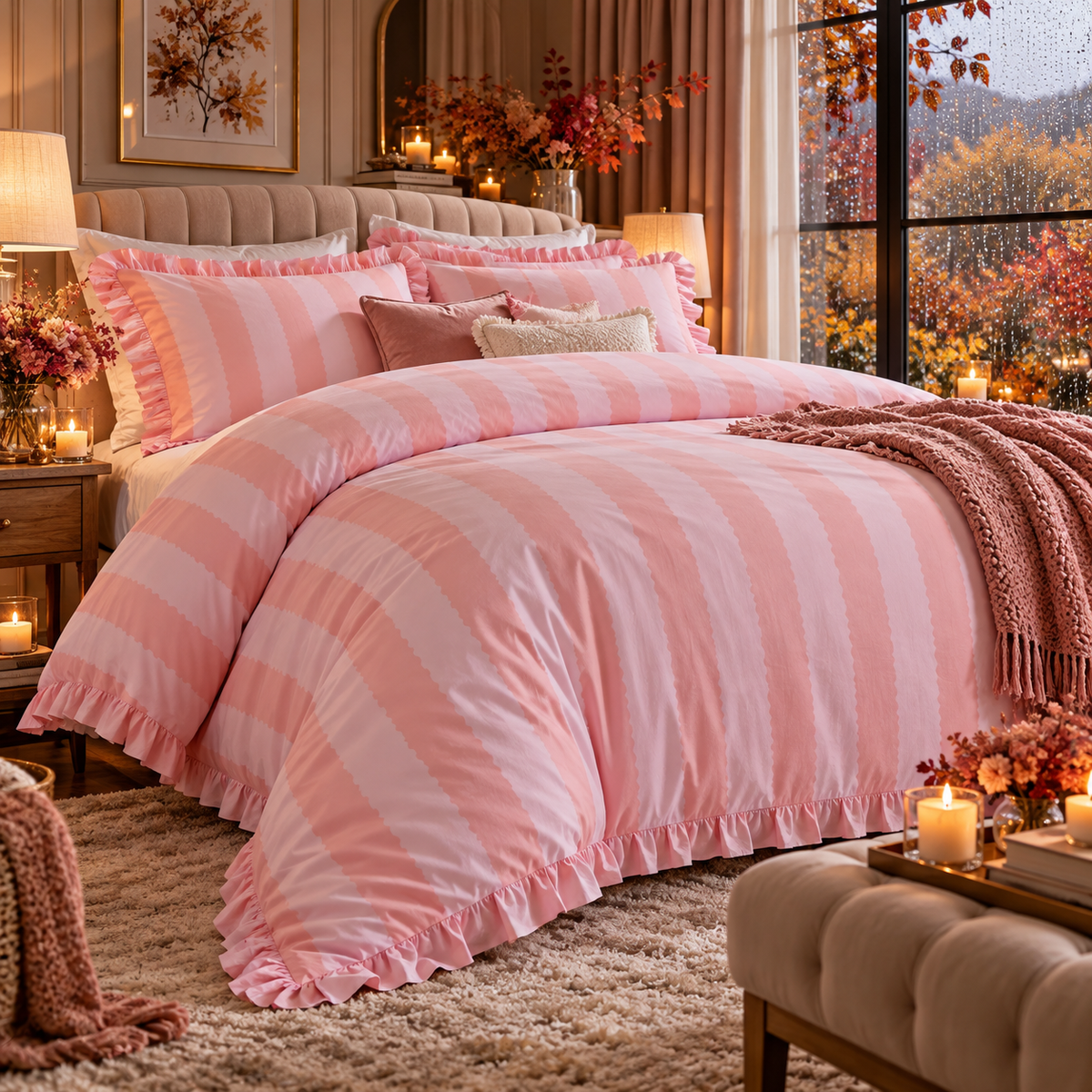 Parure de lit Birdies – Rose et Framboise – Plusieurs dimensions - PRÉCOMMANDE