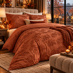 Parure de lit Polyester – terracotta Écrin de feuilles – Plusieurs dimensions - PRÉCOMMANDE