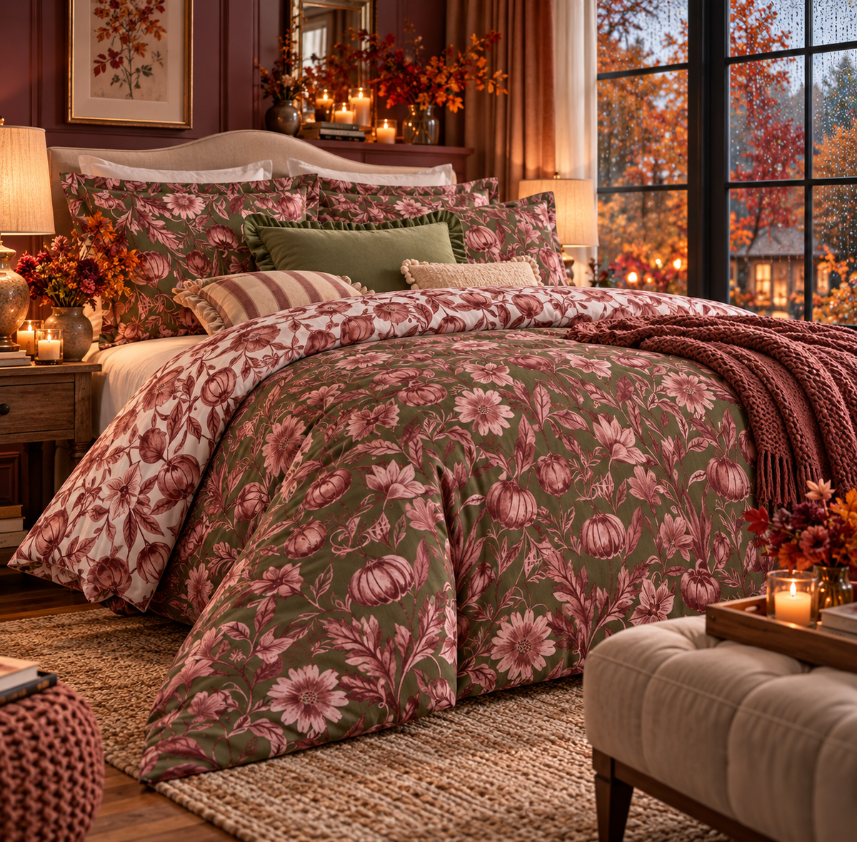 Parure de lit réversible Jardin d’Automne – Plusieurs dimensions - PRÉCOMMANDE