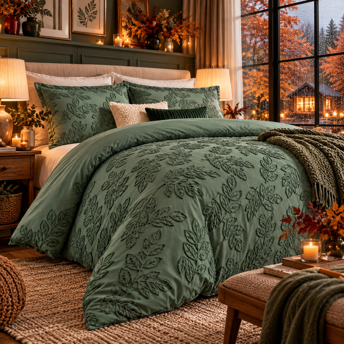 Parure de lit Polyester – Vert Écrin de feuilles – Plusieurs dimensions - PRÉCOMMANDE