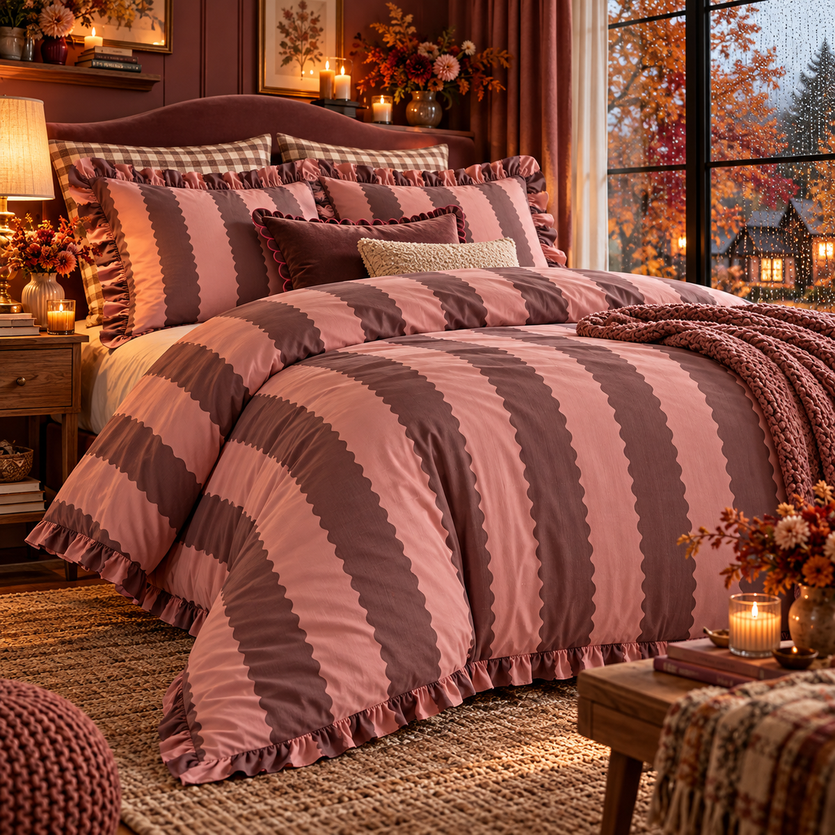 Parure de lit Birdies – Rose et chocolat – Plusieurs dimensions - PRÉCOMMANDE