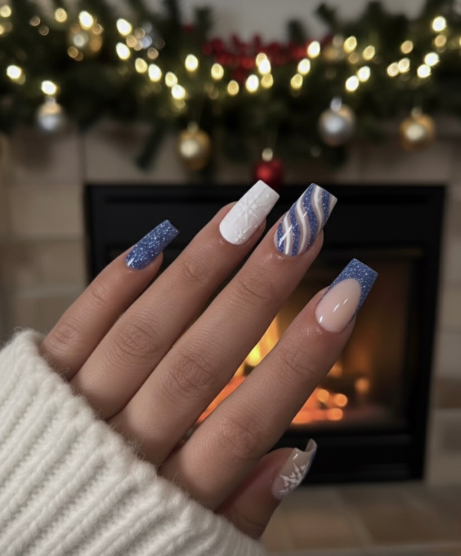 Faux-Ongles réutilisables - Bleu féerique - Edition Noël