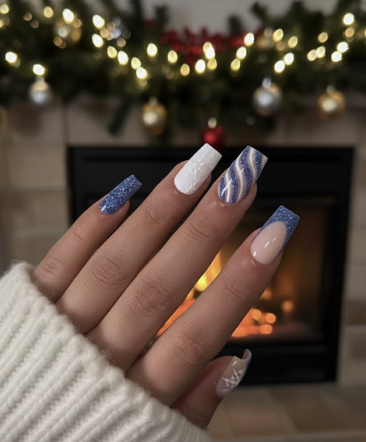 Faux-Ongles réutilisables - Bleu féerique - Edition Noël