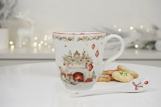 Tasse avec cuillère de Noël "Veillée au Coin du Feu" – Porcelaine 350 ml