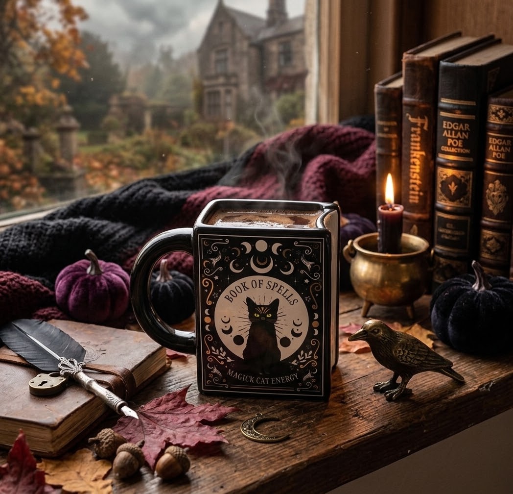 Mug "Book of Spells & Chat Noir" - PRÉCOMMANDE - 450 ml -EDITION HALLOWEEN / GOTHIQUE