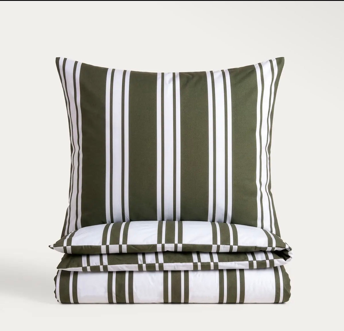 Parure de lit en coton de 115 g/m²– rayures couleur verte et blanche – 140 x 200 cm - PRÉCOMMANDE