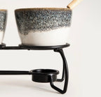 Service à Fondue douche en Céramique 19 x 13 cm – Blanc & Bleu Marine avec 2 Fourchettes - PRÉCOMMANDE