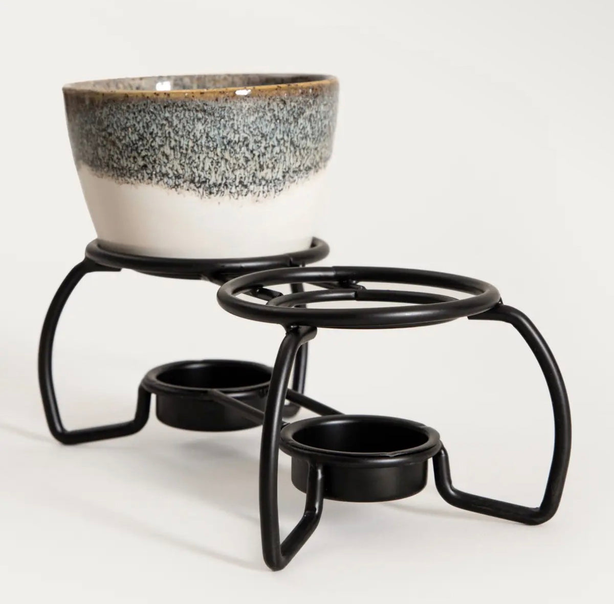 Service à Fondue douche en Céramique 19 x 13 cm – Blanc & Bleu Marine avec 2 Fourchettes - PRÉCOMMANDE