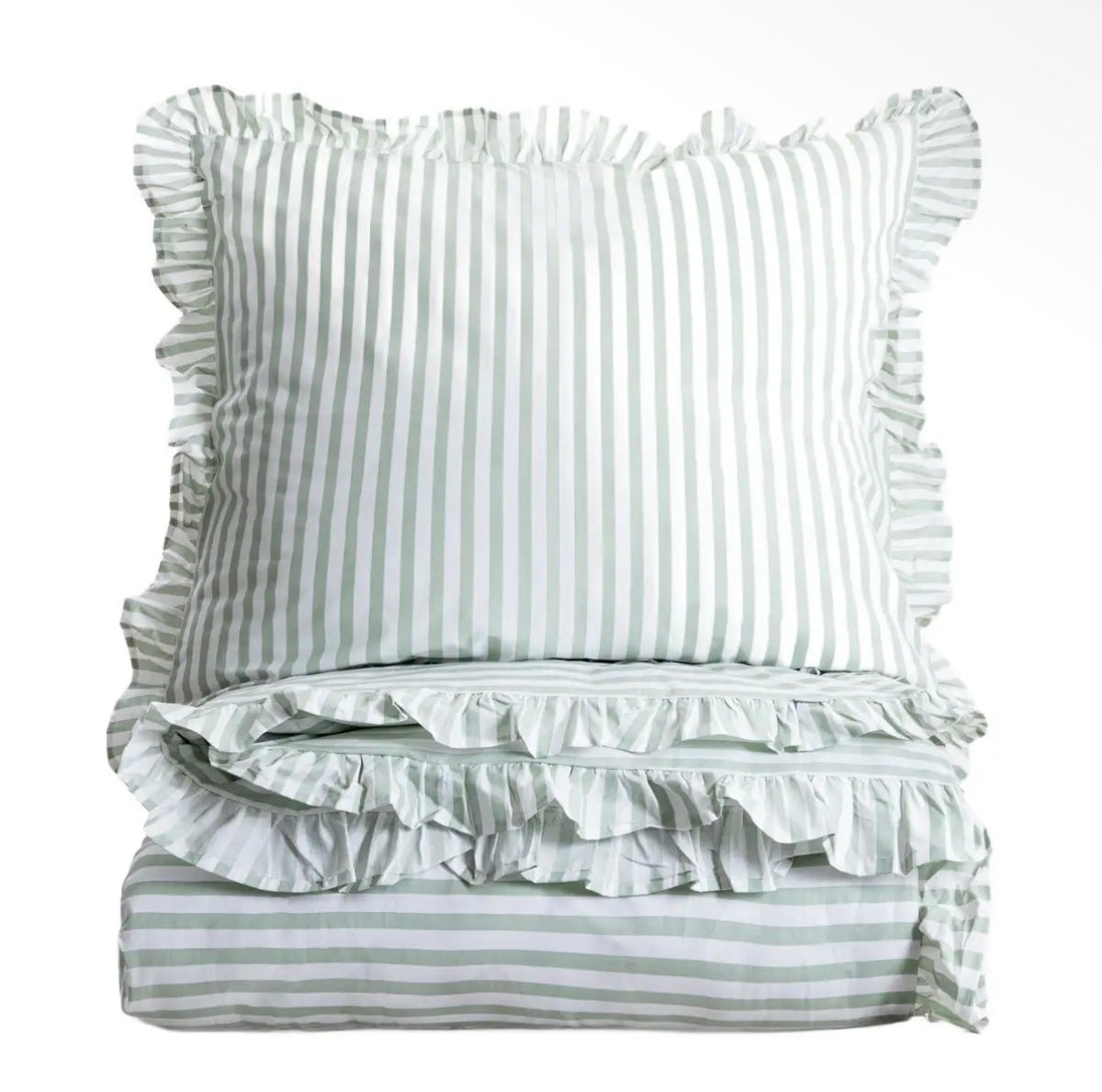 Parure de lit en coton de 110 g/m²– rayures couleur pistache et blanche – 140 x 200 cm - PRÉCOMMANDE
